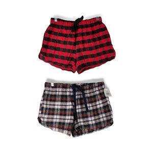2 Pairs Sleep Shorts Women’s L Red Black Plaid Blue Red Plaid Tie Waist